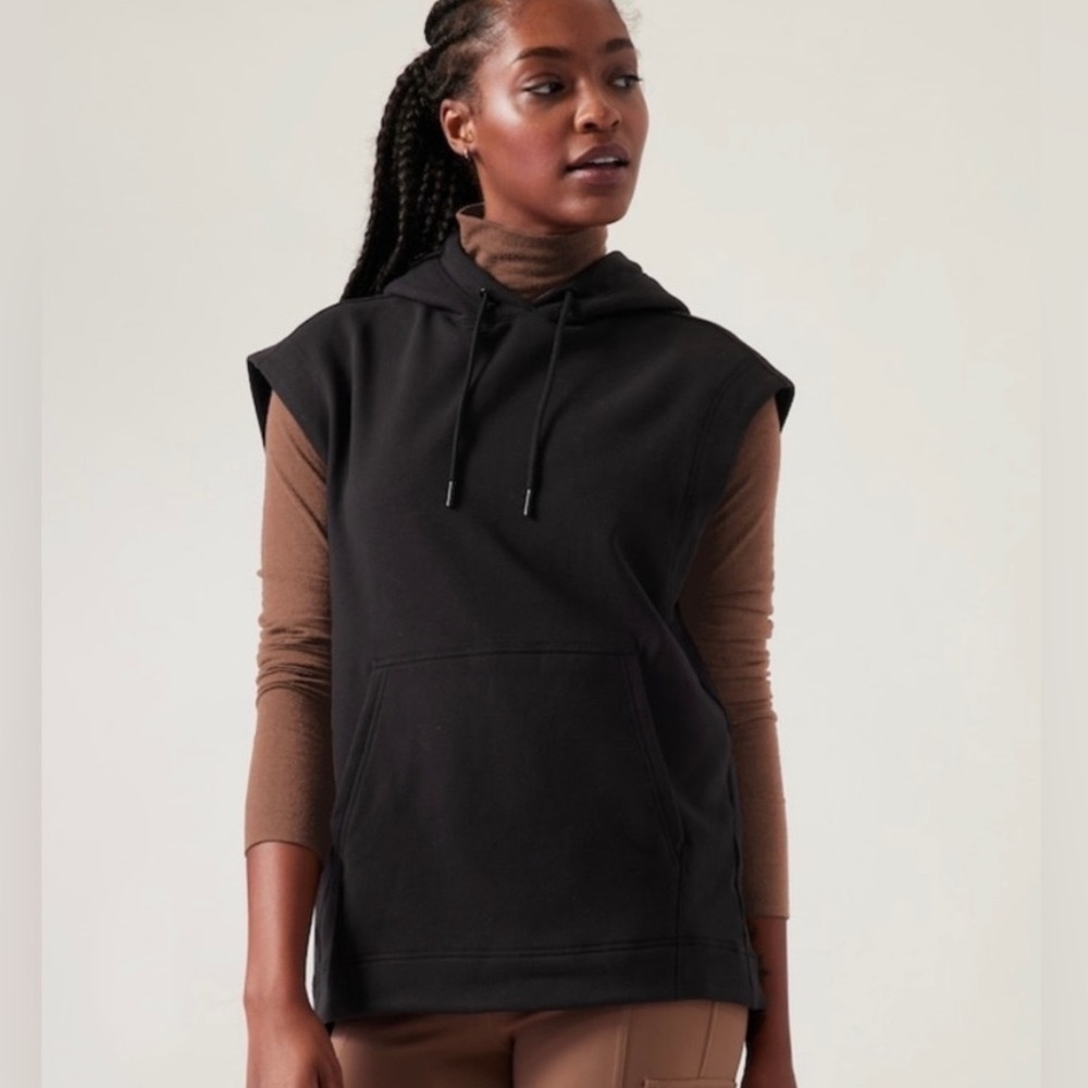 NEW Athleta Sweatshirt Sleeveless Hoodie Black Retroplush Cocoon  XXS